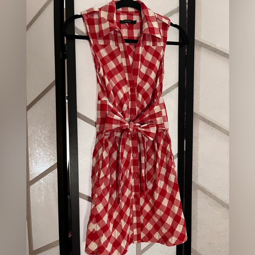 Red White Gingham Retro Button Up Mini Dress Pinup Rockabilly Summer Juniors S